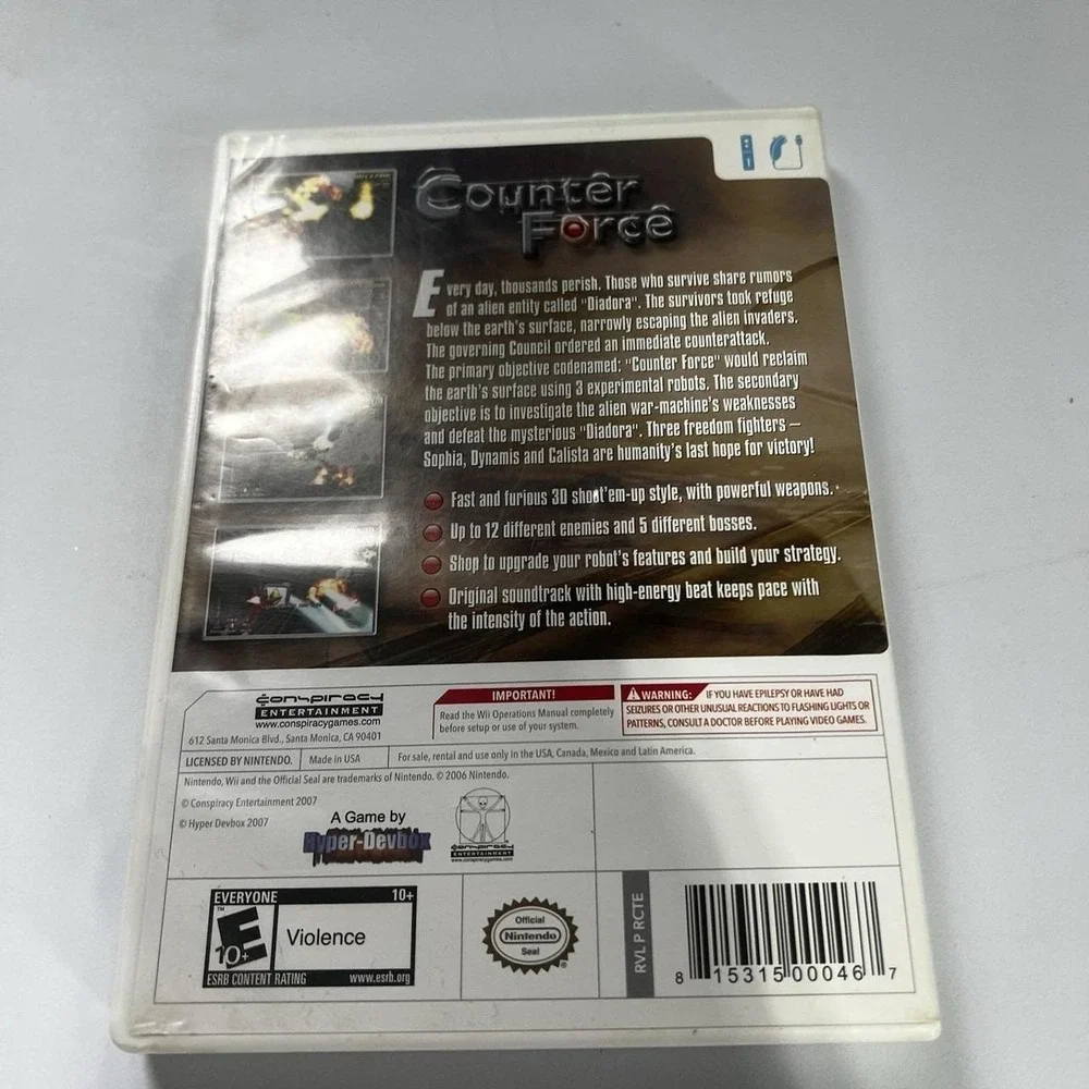 Counter Force (Nintendo Wii, 2007) Complete with Manual, Case, and Game Disc